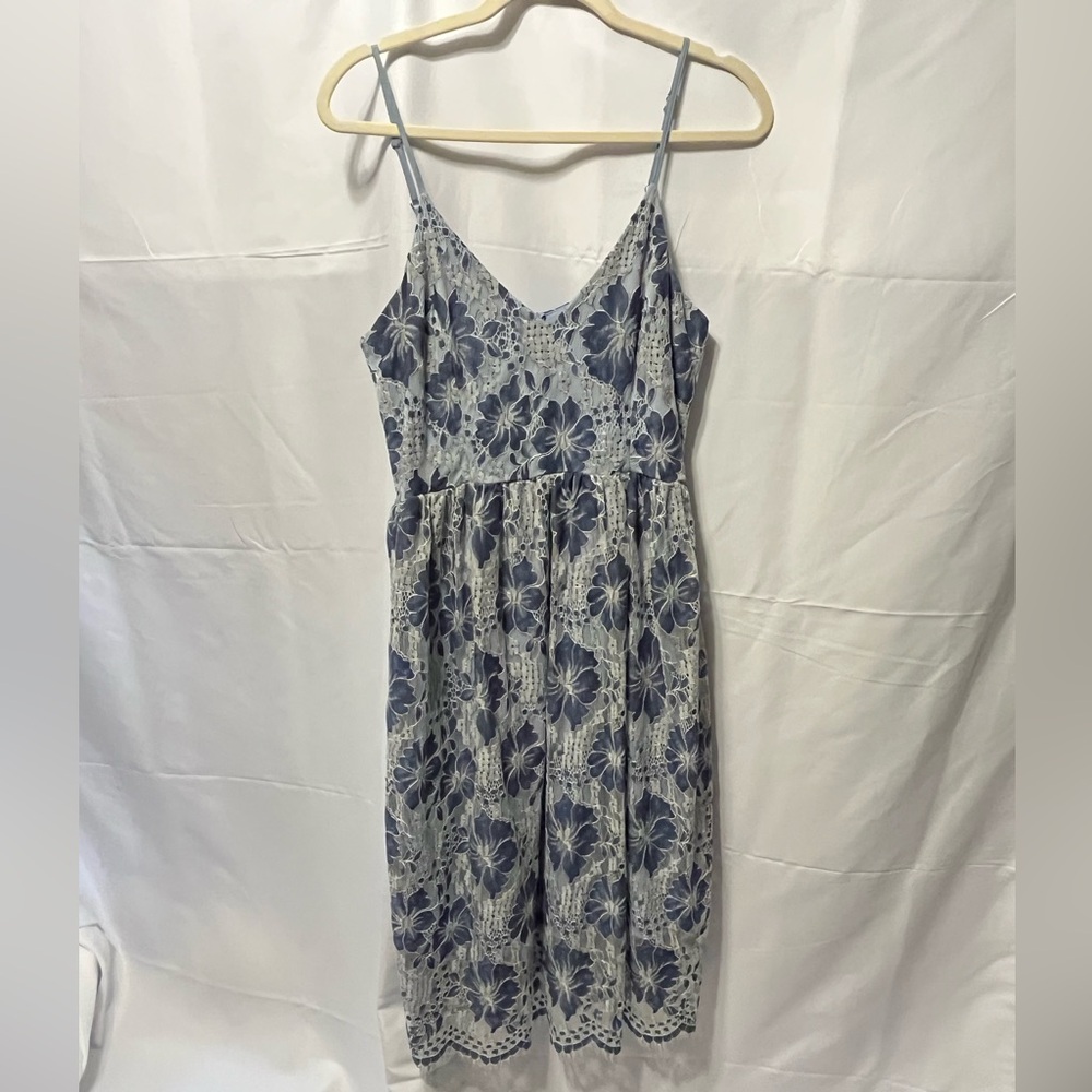 Blue Floral Lace Midi Dress